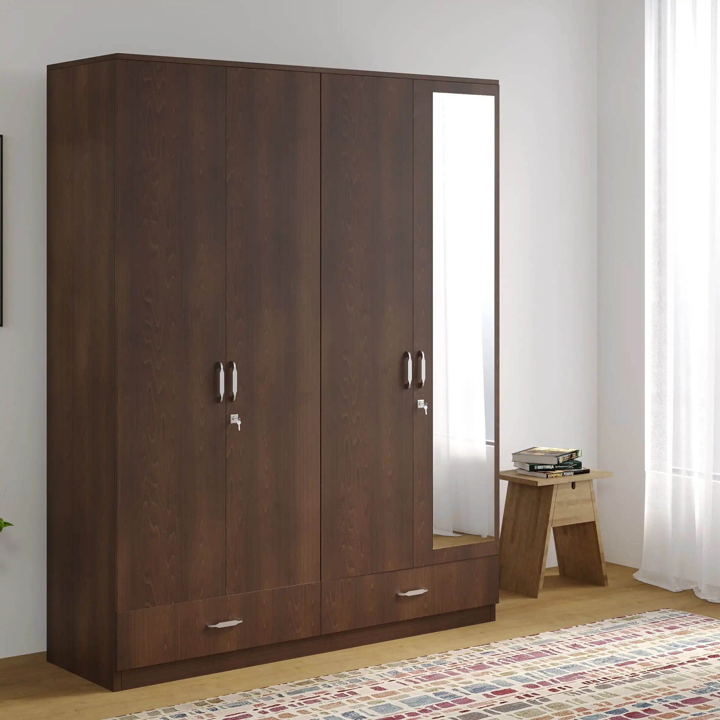 Mozart 4 Door Mirror Wardrobe (Walnut) furniture reference