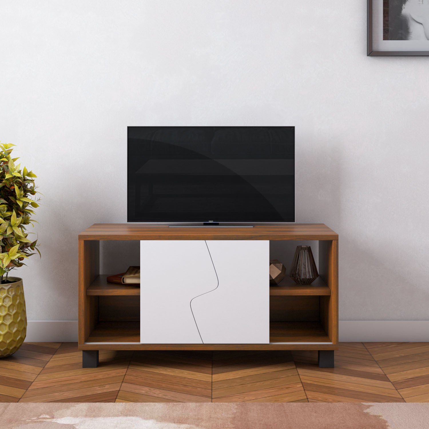 Clive TV Unit (Walnut and White) furniture reference