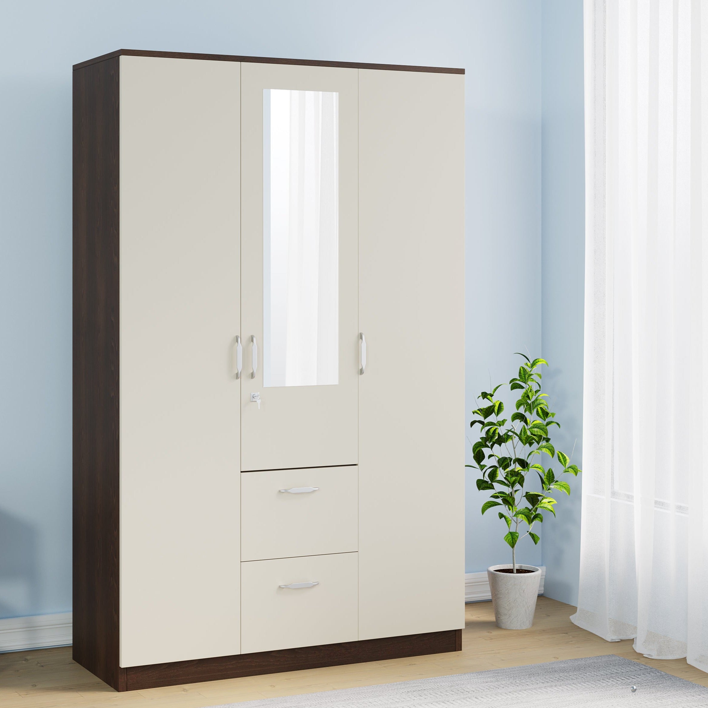 Mozart 3 Door Mirror Wardrobe (Walnut / White) furniture reference