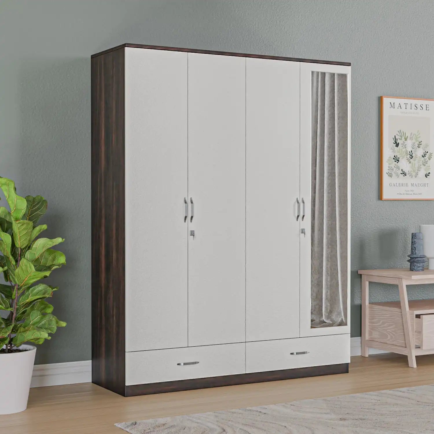 Mozart 4 Door Mirror Wardrobe (Walnut / White) furniture reference
