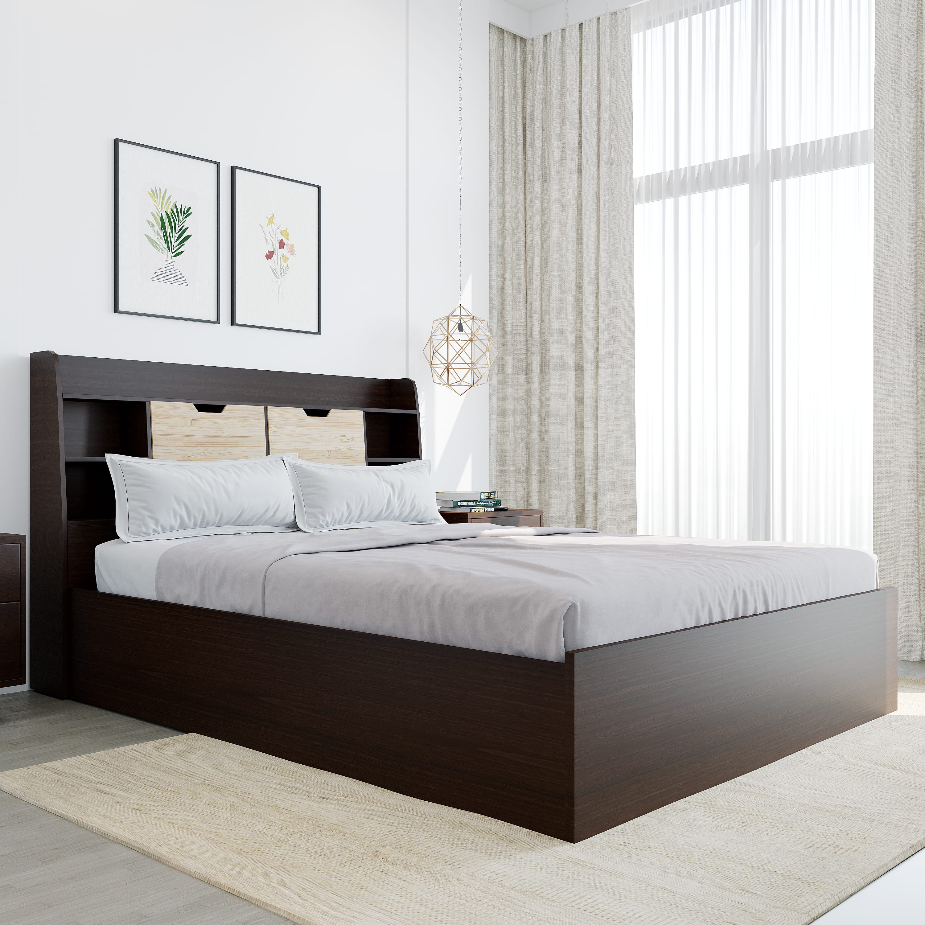 Riva Queen Bed With Storage (Wenge) furniture reference