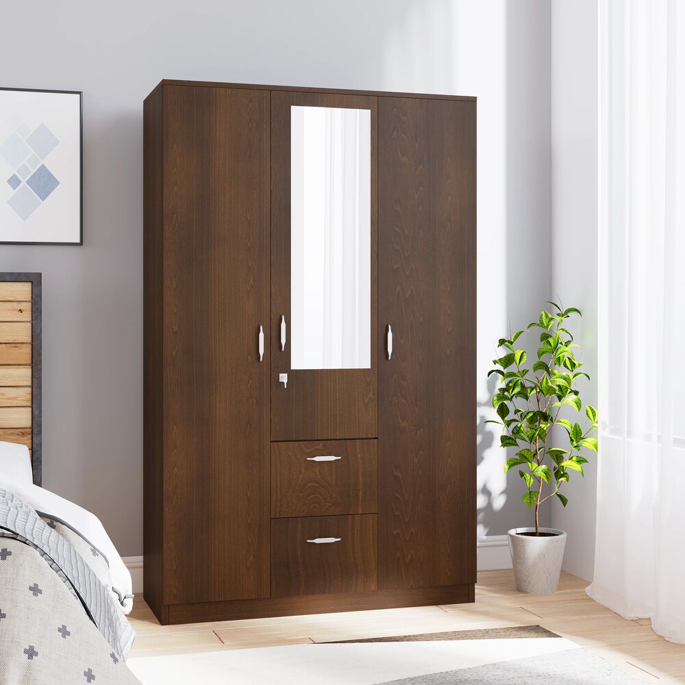 Mozart 3 Door Wardrobe with Mirror (Walnut) furniture reference
