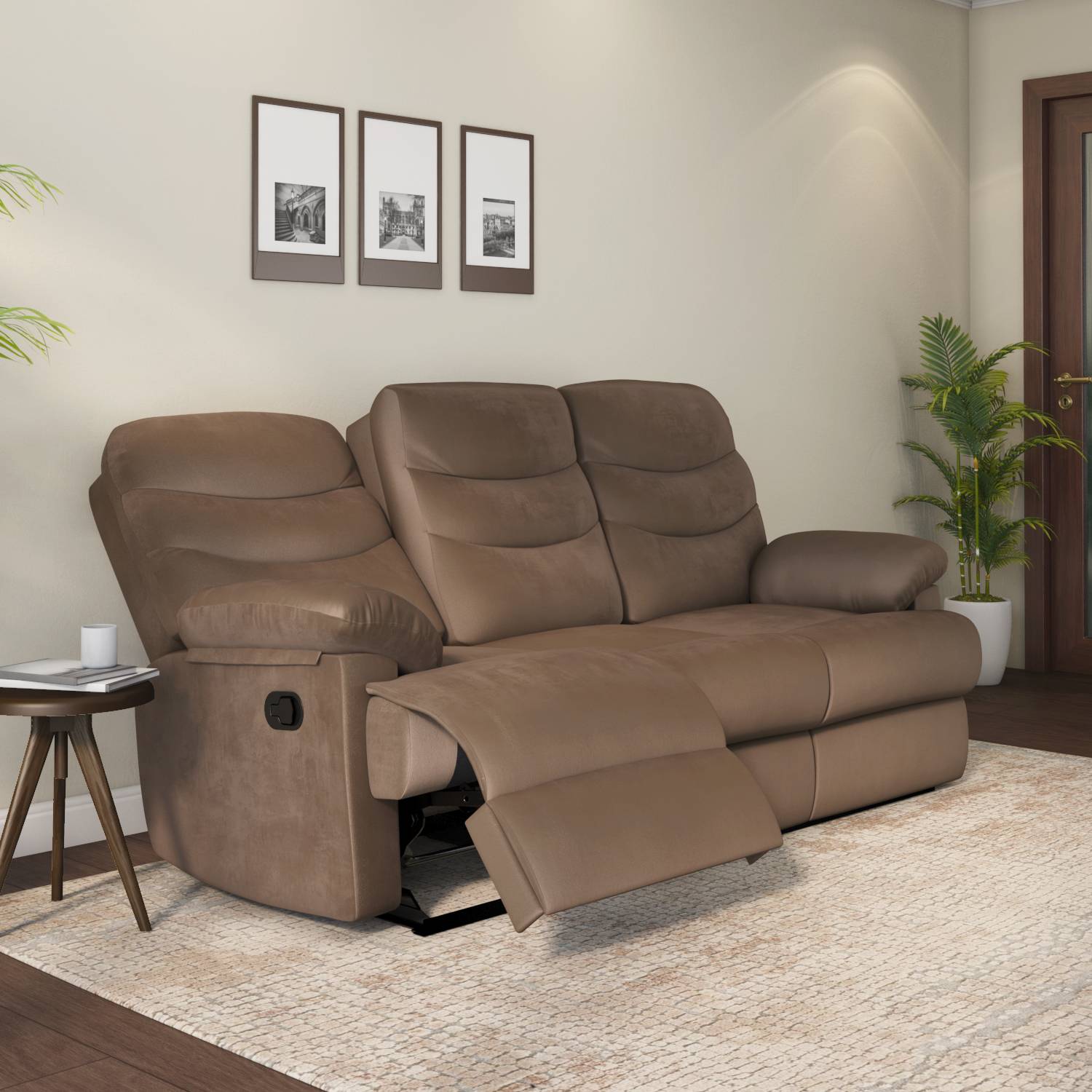 Skelton 3 Seater Manual Recliner (Velvet Brown) furniture reference