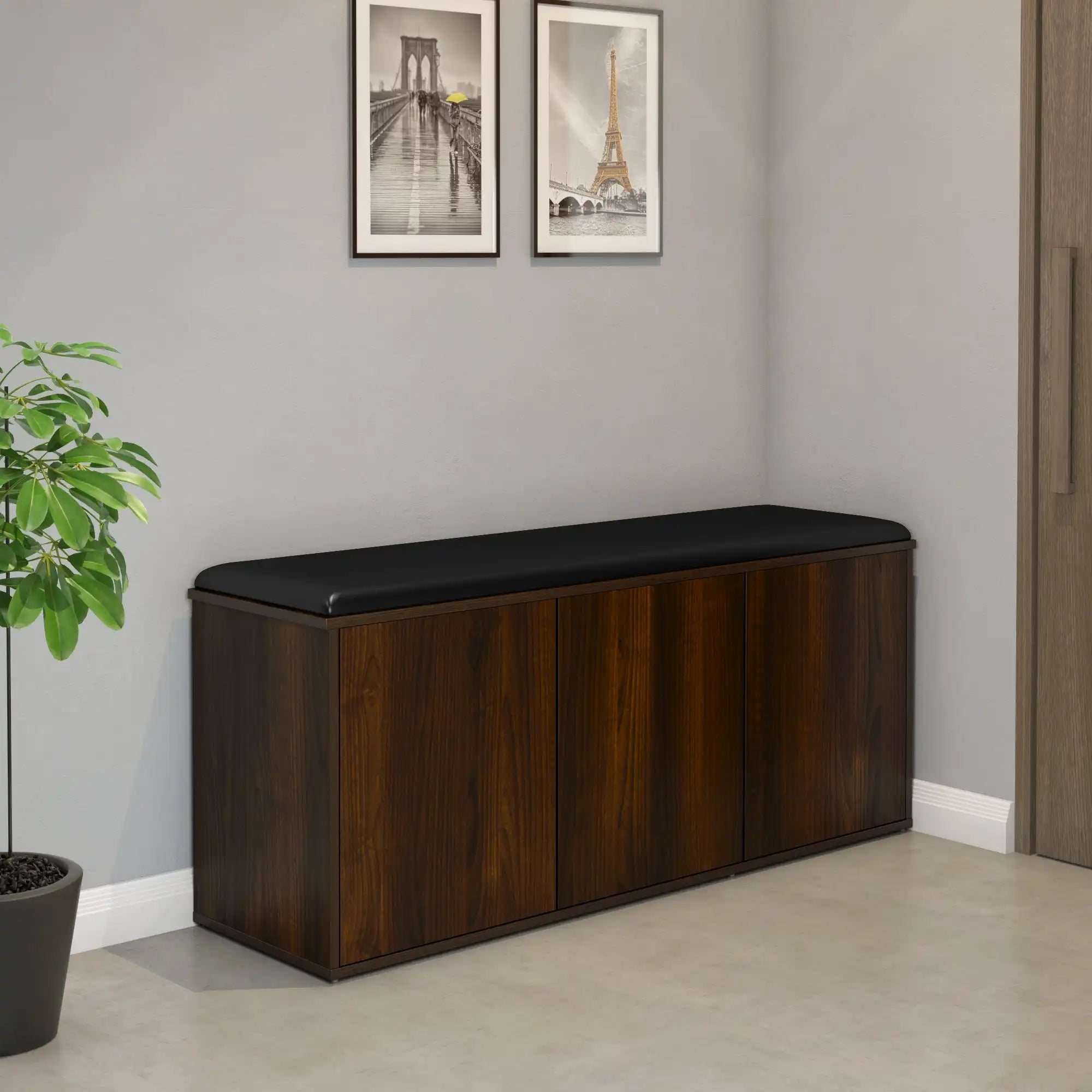 Metro 3 Door Engineered Wood Shoe Cabinet (Walnut) furniture reference