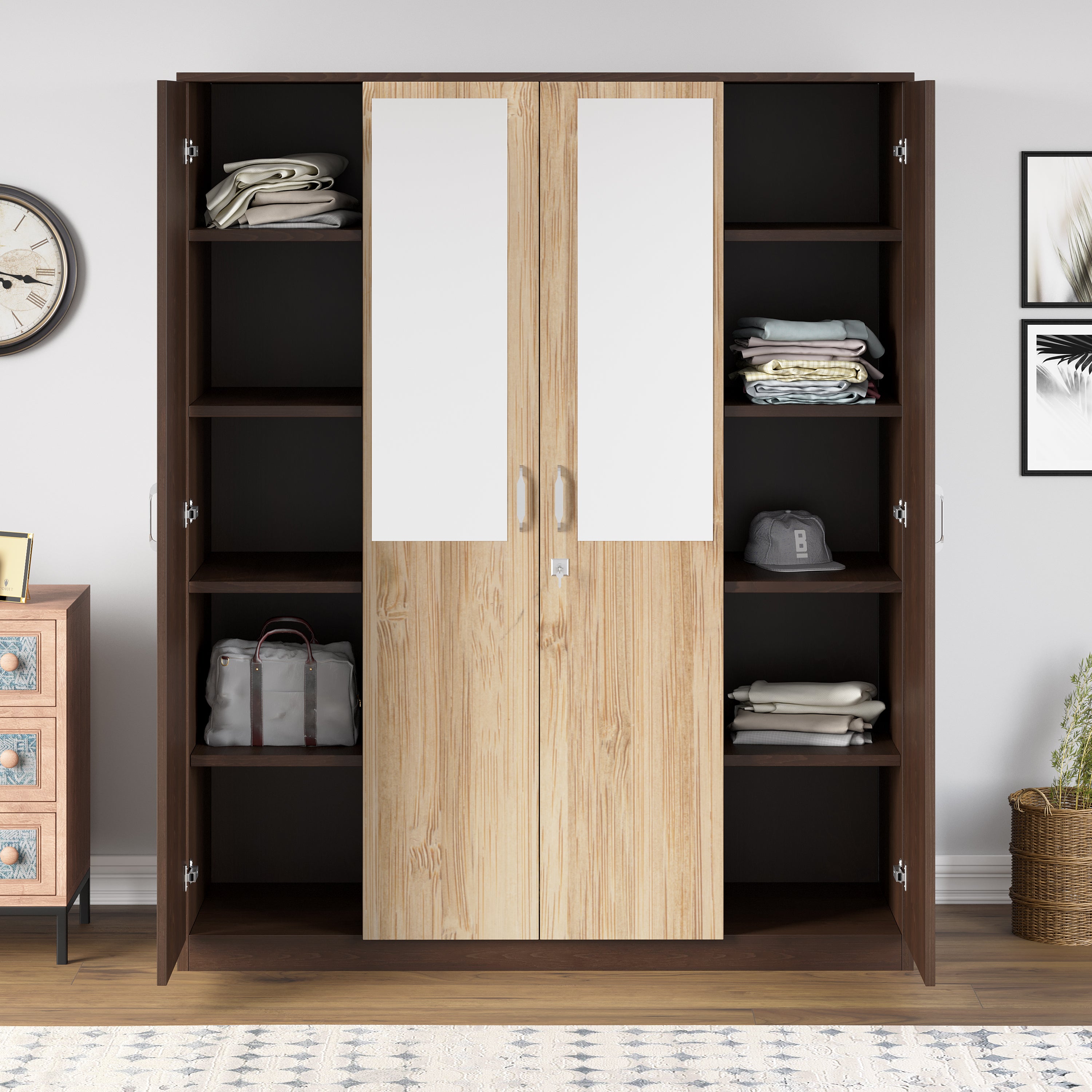 Willy 4 Door Mirror Wardrobe (New Wenge / Sonama Oak) furniture reference