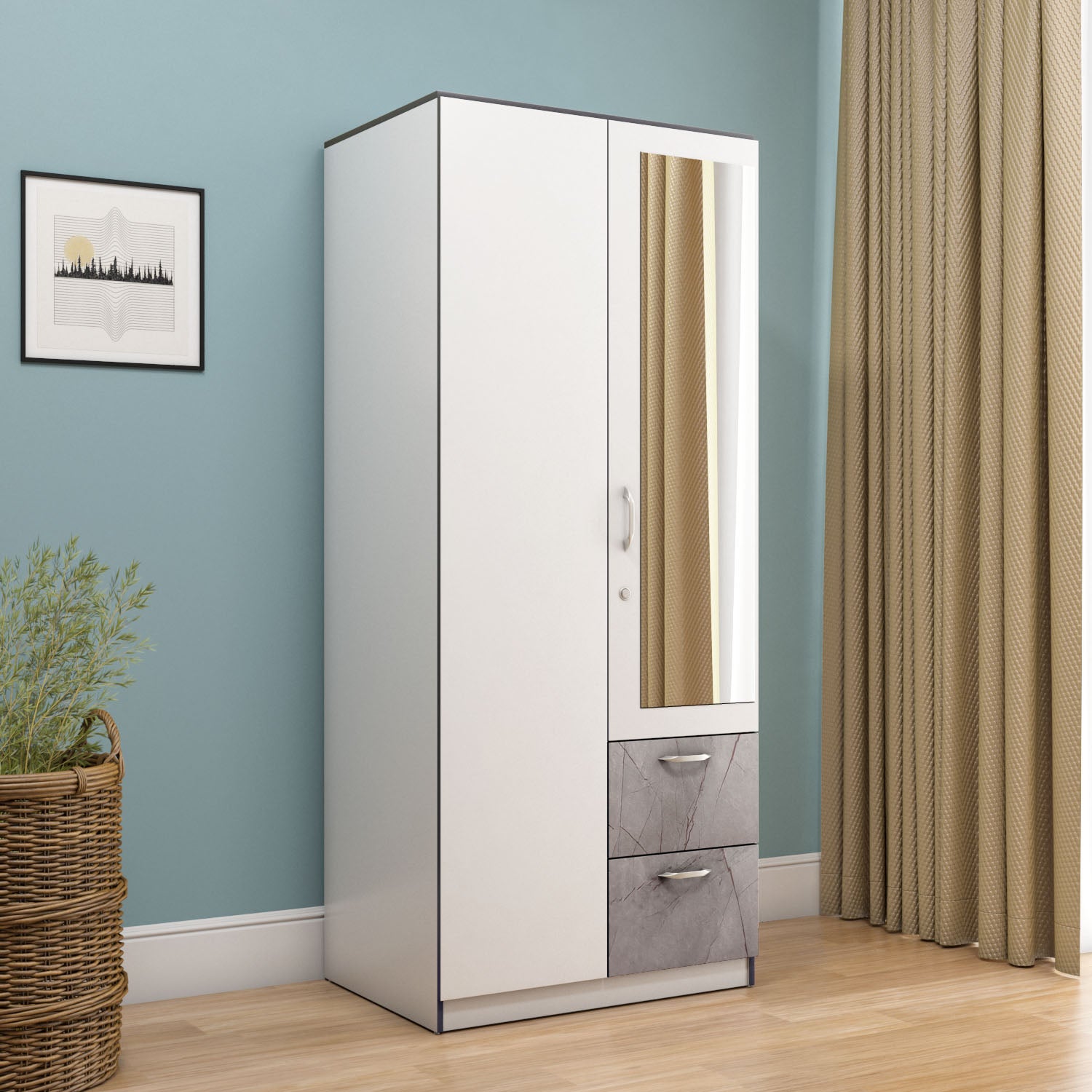 Marbito 2 Door Wardrobe With Mirror (White) furniture reference