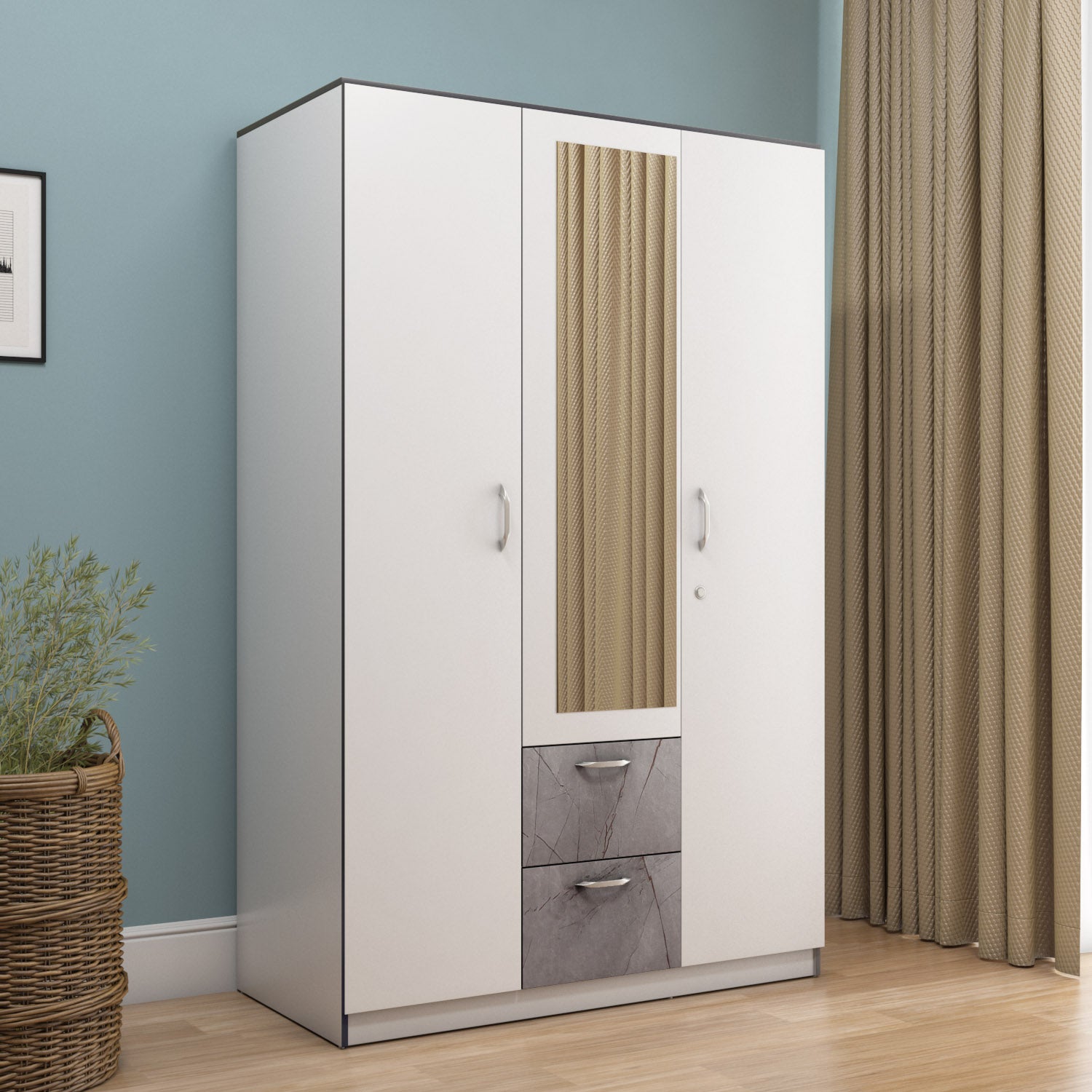 Marbito 3 Door Wardrobe With Mirror (White) furniture reference