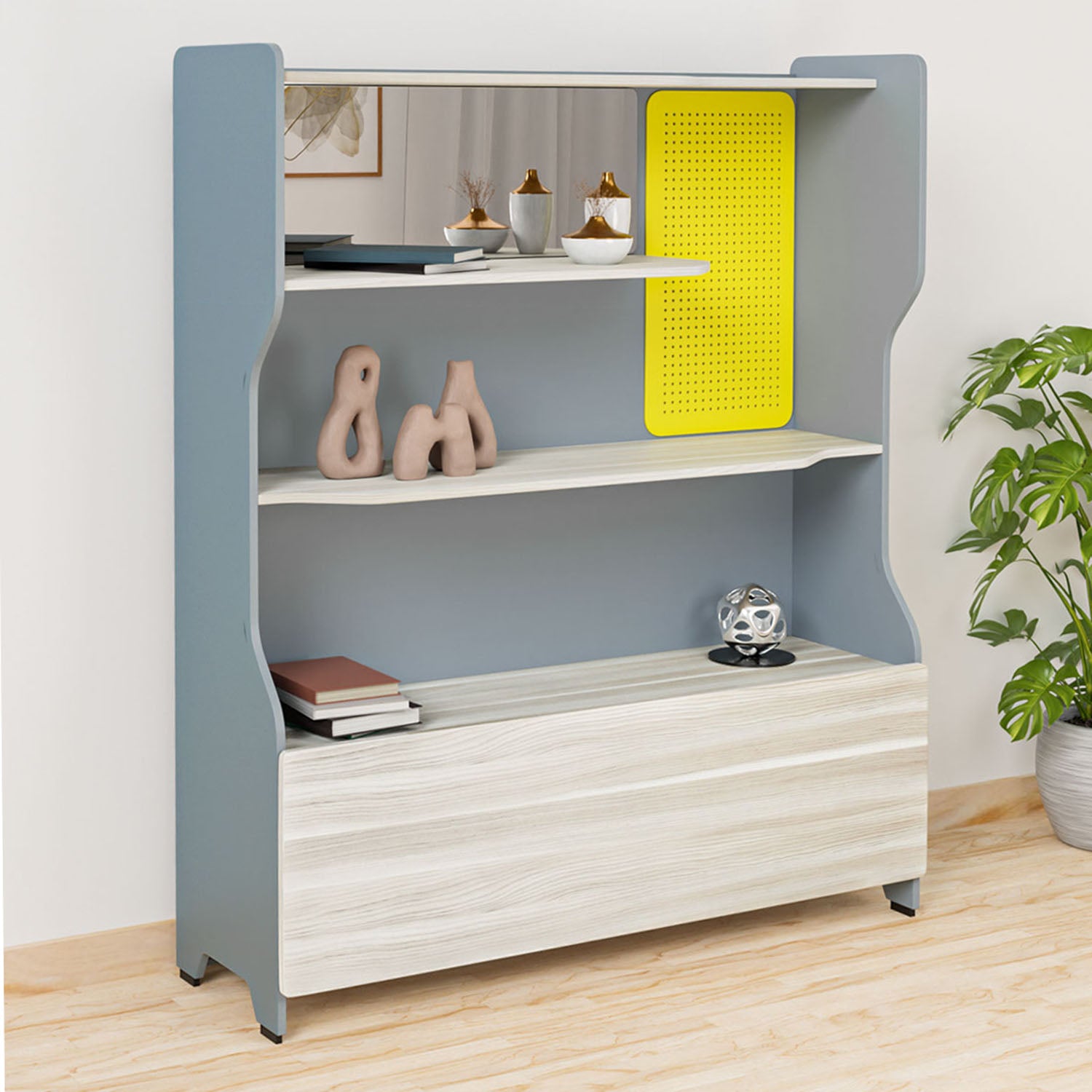 Furlenco Engineered Wood Display Unit in Cornsilk and Gothic Grey Finish furniture reference