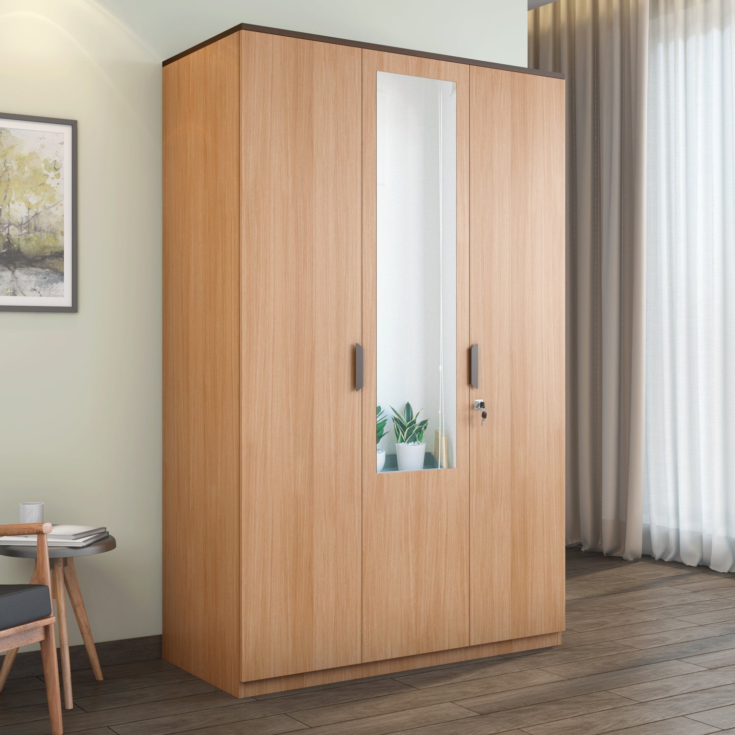 Milford 3 Door Wardrobe With Mirror (Urban Teak) furniture reference