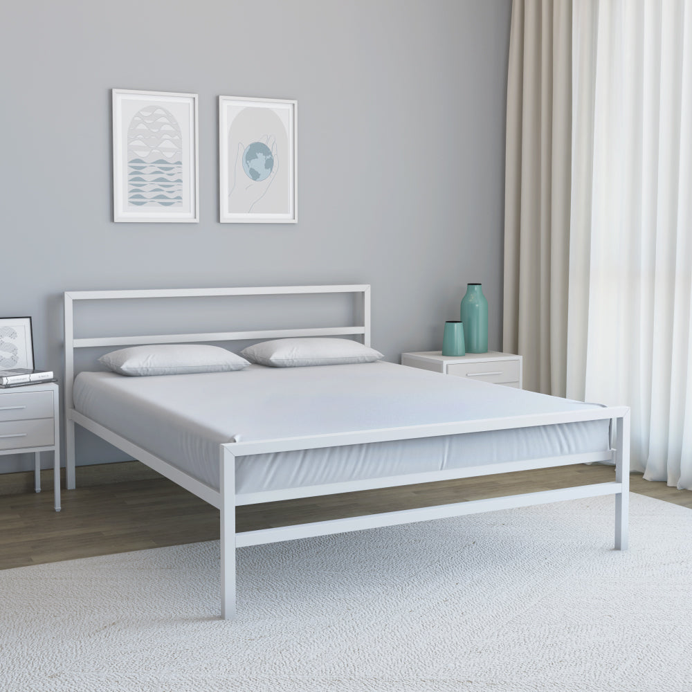 Striker Metal Queen Bed (White) furniture reference