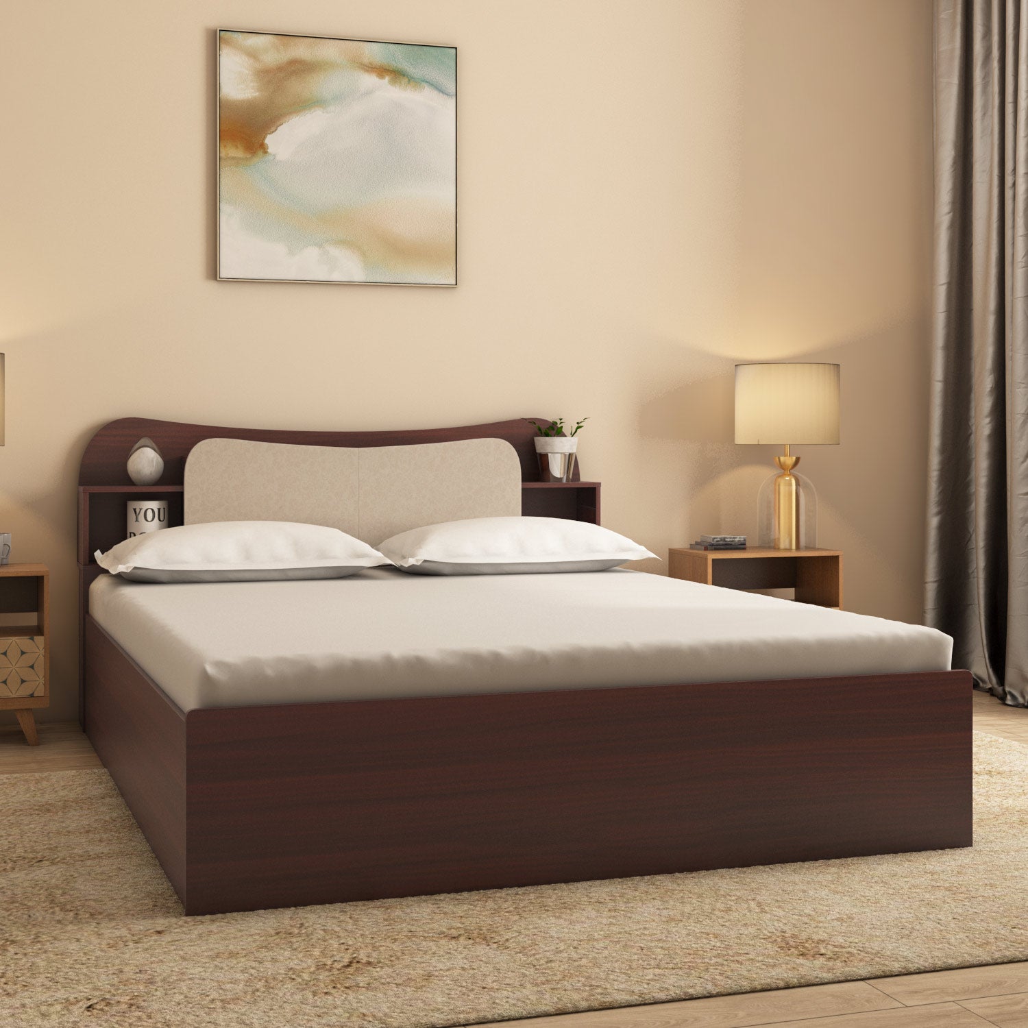 Daffodil Queen Bed with Box Storage (Walnut) furniture reference